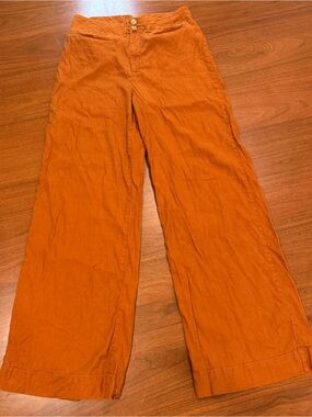 Maeve by Anthropologie Women's Wide Leg Linen Pants Rust Orange Size 6